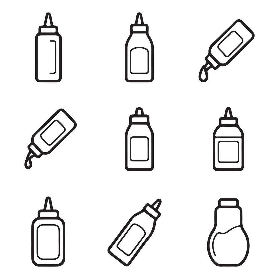 Simple Line Icons of Condiment Bottles vector