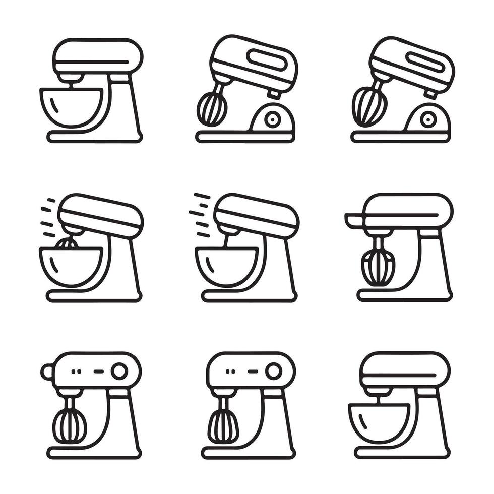 Mixer Icons Set for Baking and Cooking vector