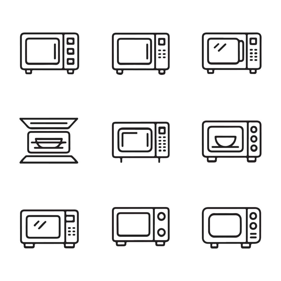 Microwave Icons Set for Kitchen Use vector
