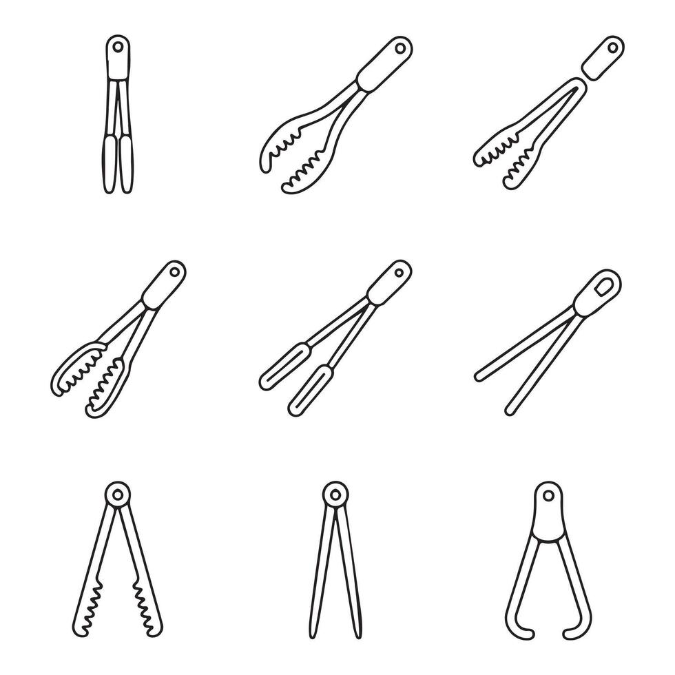 Cooking Tool Icons Featuring Tongs vector