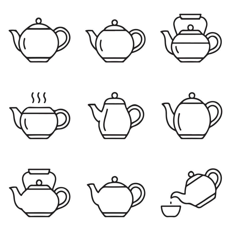 Outline Teapot Icons for Kitchen Use vector