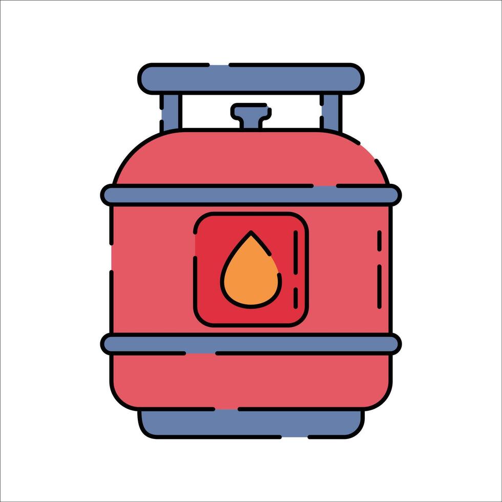 Gas Cylinder Flat design style, red gas container with drop icon, symbolizing LPG or fuel gas, useful for cooking, energy graphics, and industrial safety visuals. vector