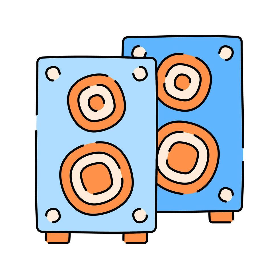 Speakers Doodle style, pair of desktop speakers with sound waves, perfect for audio tech, music UI, and multimedia designs. vector