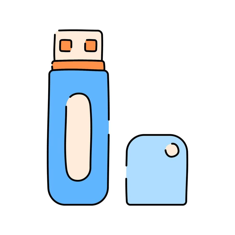 Flash Drive Doodle style, USB flash drive icon, suitable for storage device illustrations, data visuals, and tech elements. vector
