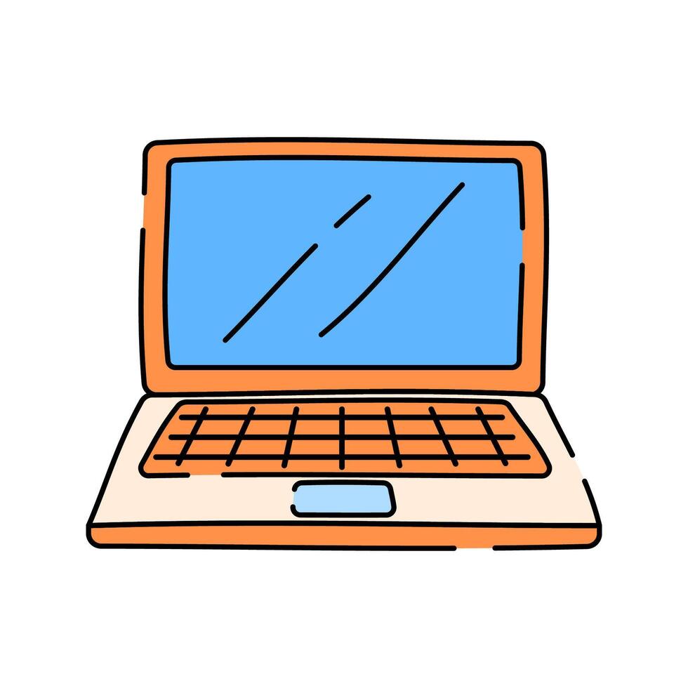 Laptop Doodle style, open laptop icon, ideal for computing visuals, digital workspace themes, and online learning graphics. vector