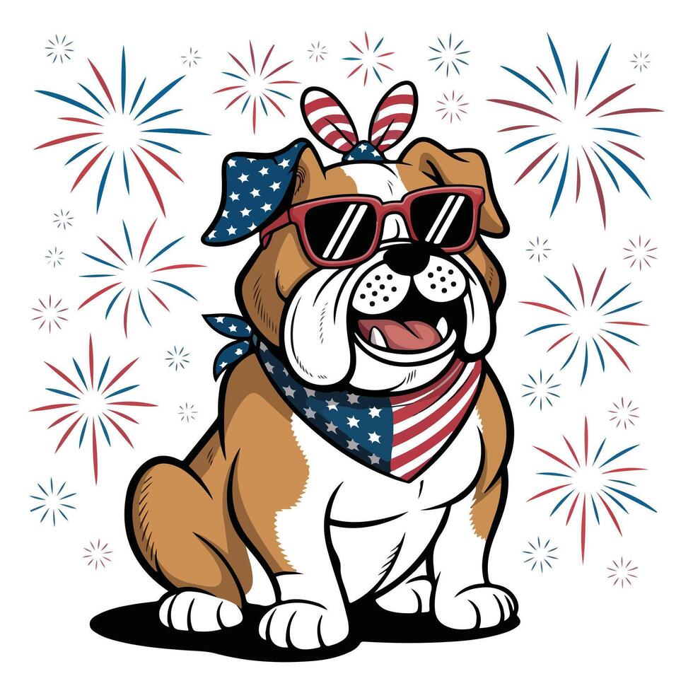 Independence Day Bulldog Cartoon Image vector