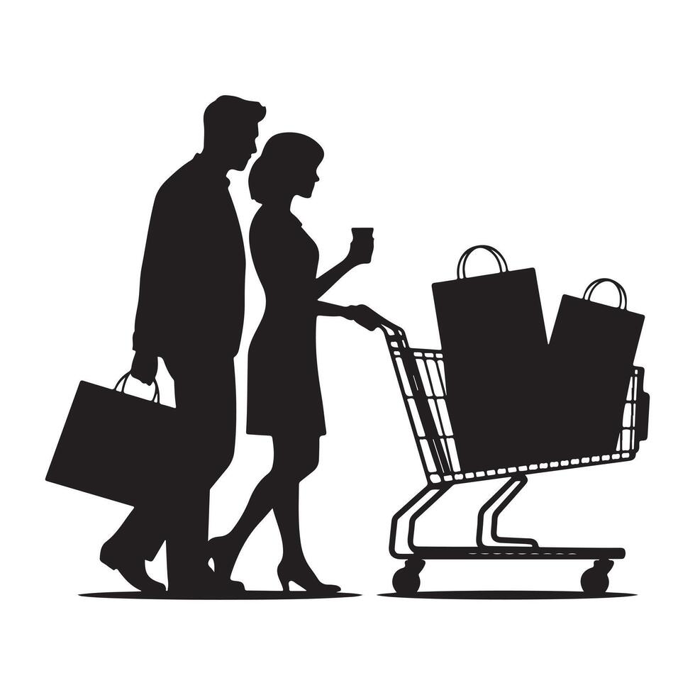Couple Shopping Concept Art with Vehicle Style Cart vector