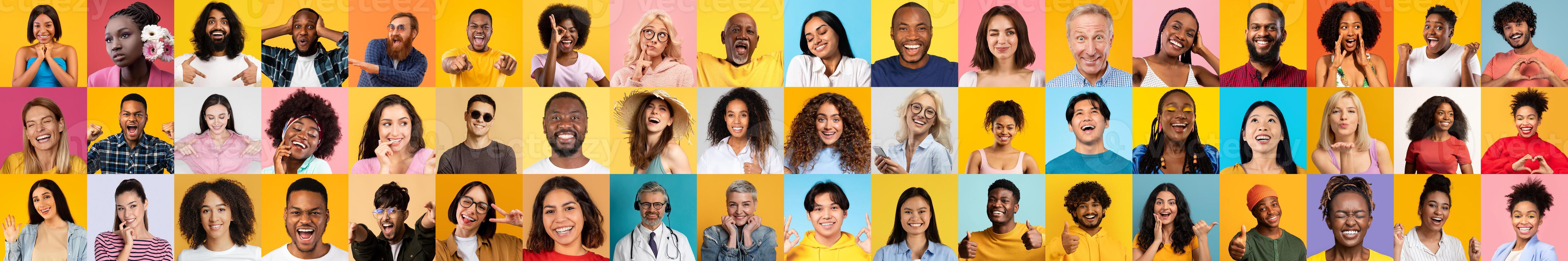 A colorful collage featuring diverse individuals expressing joy and positivity. photo