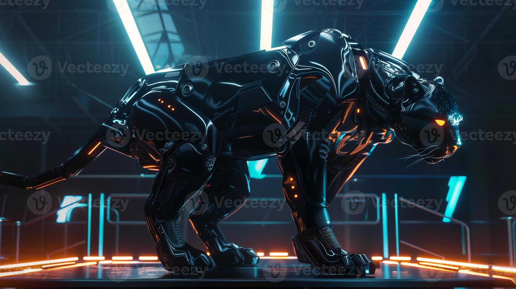 This sleek robotic panther performs stunning aerial tricks with agility and precision. photo