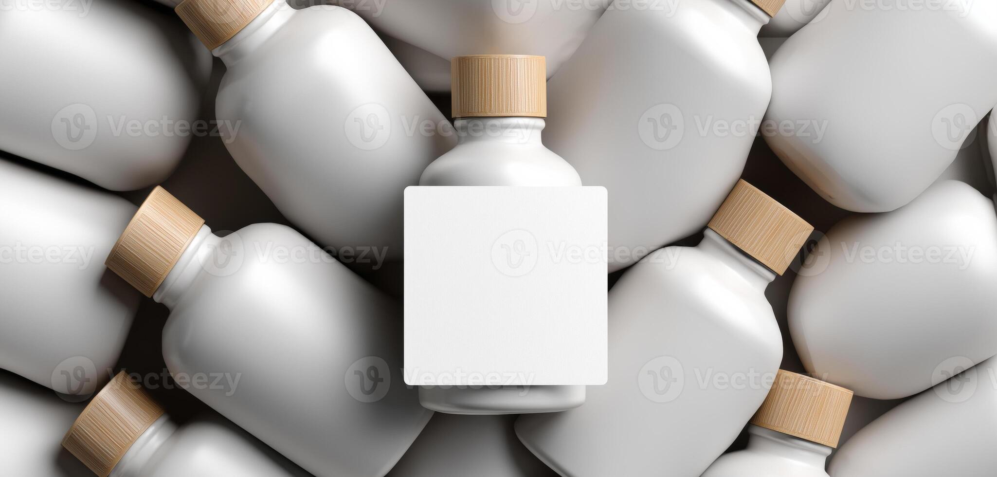 A collection of white minimalist bottles, arranged closely together, emphasizes themes of ecology and disaster recovery. The simple design invites reflection on sustainable practices and innovation. photo