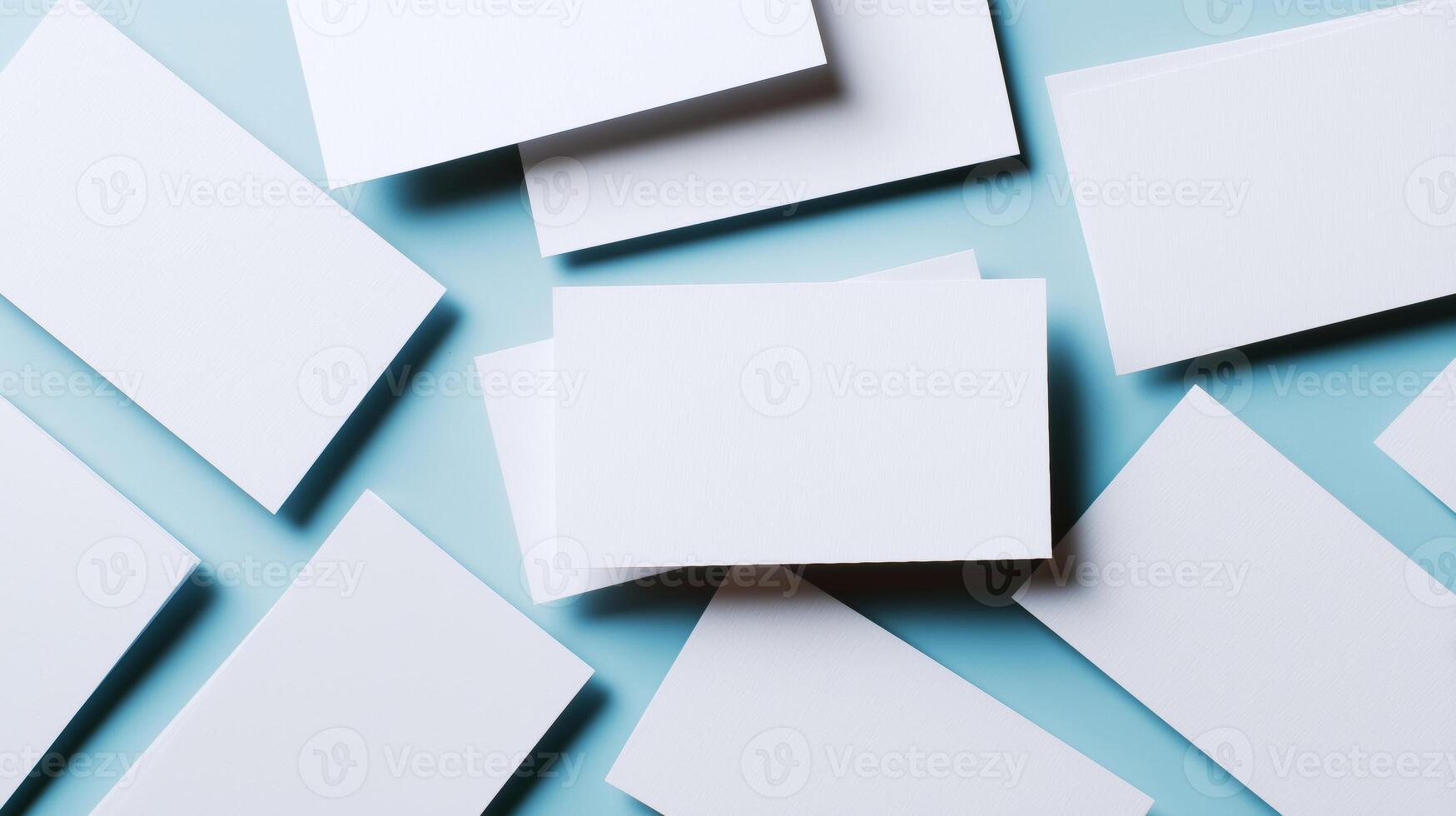White cards are scattered across a soft blue background, conveying a sense of minimalism and clarity. The arrangement evokes themes of ecological awareness and disaster management. photo