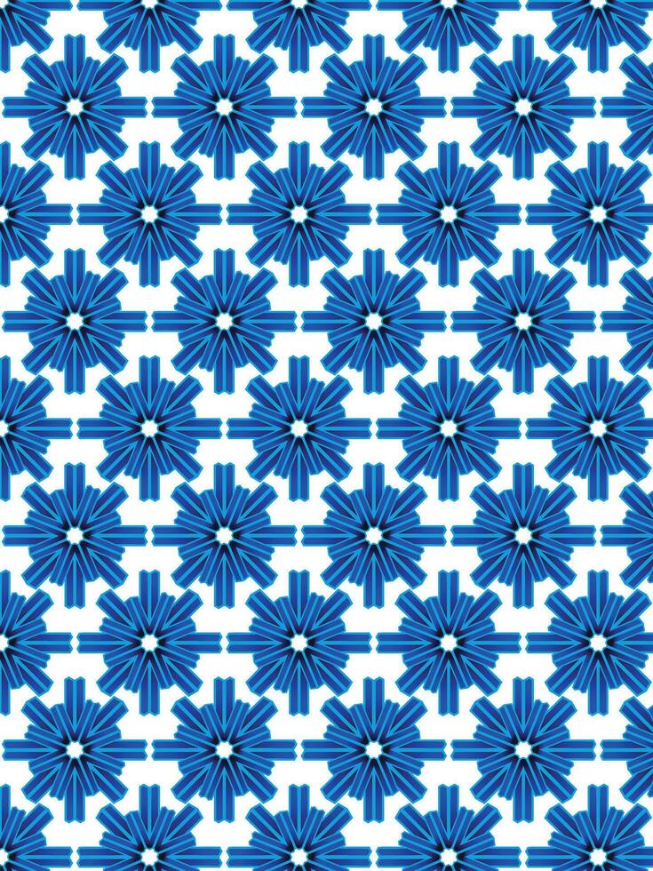 A blue and white pattern with flowers vector