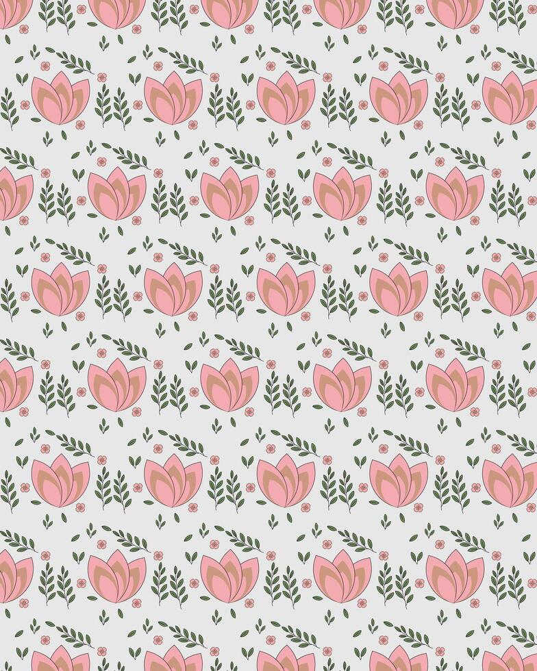A pattern with pink flowers and leaves vector