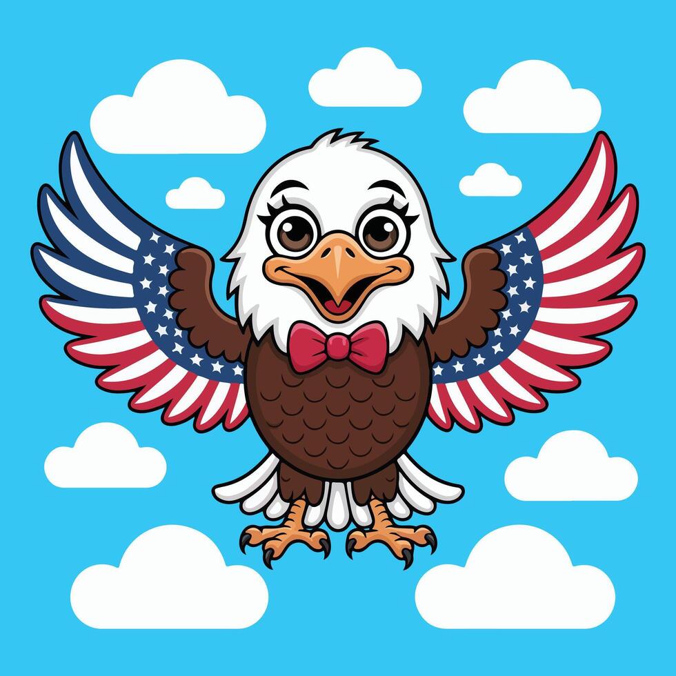 Patriotic Cartoon Eagle with American Flag Wings vector