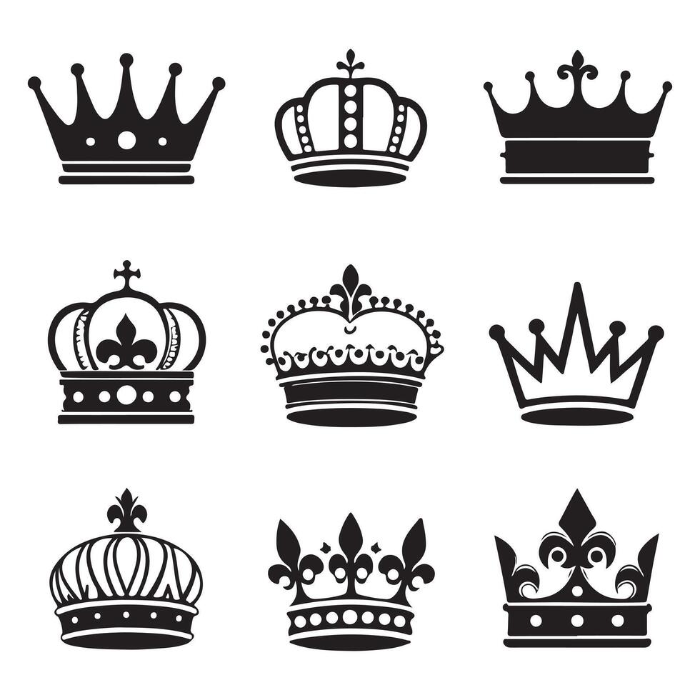 King and Queen Crown Silhouette Set vector