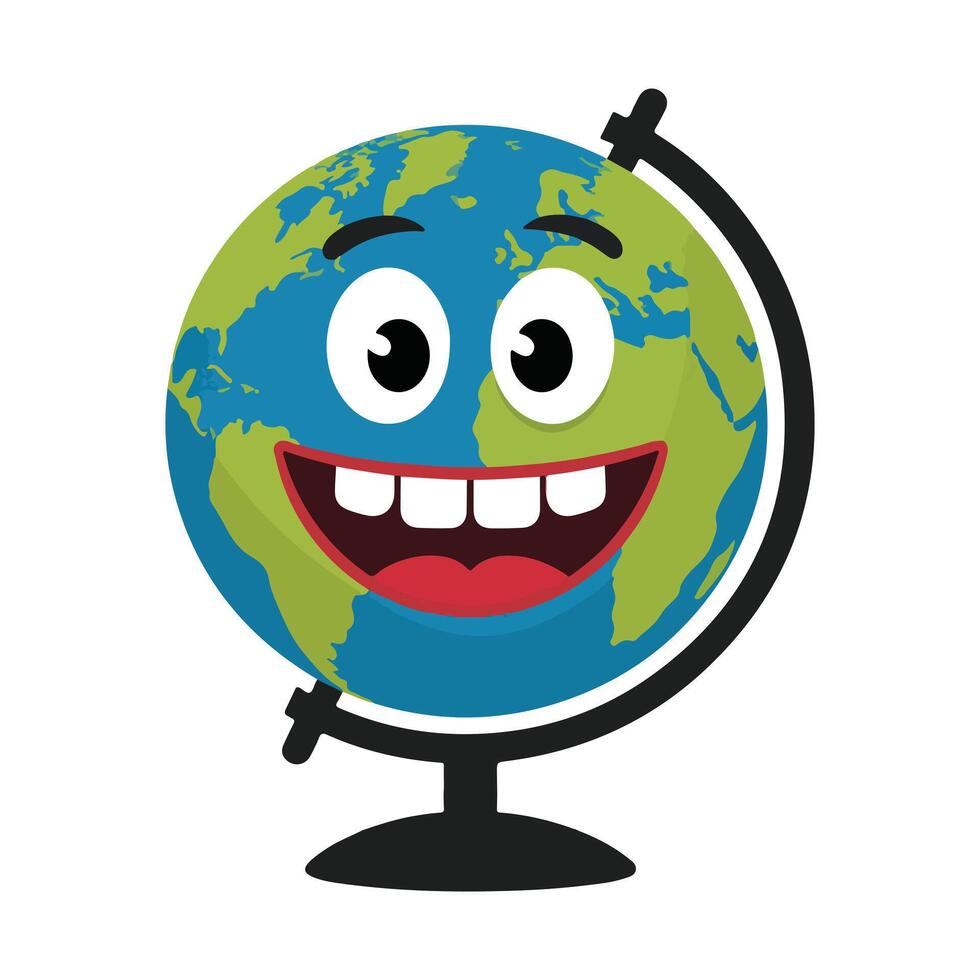 Happy Earth Face Illustration Globe Cartoon Style vector