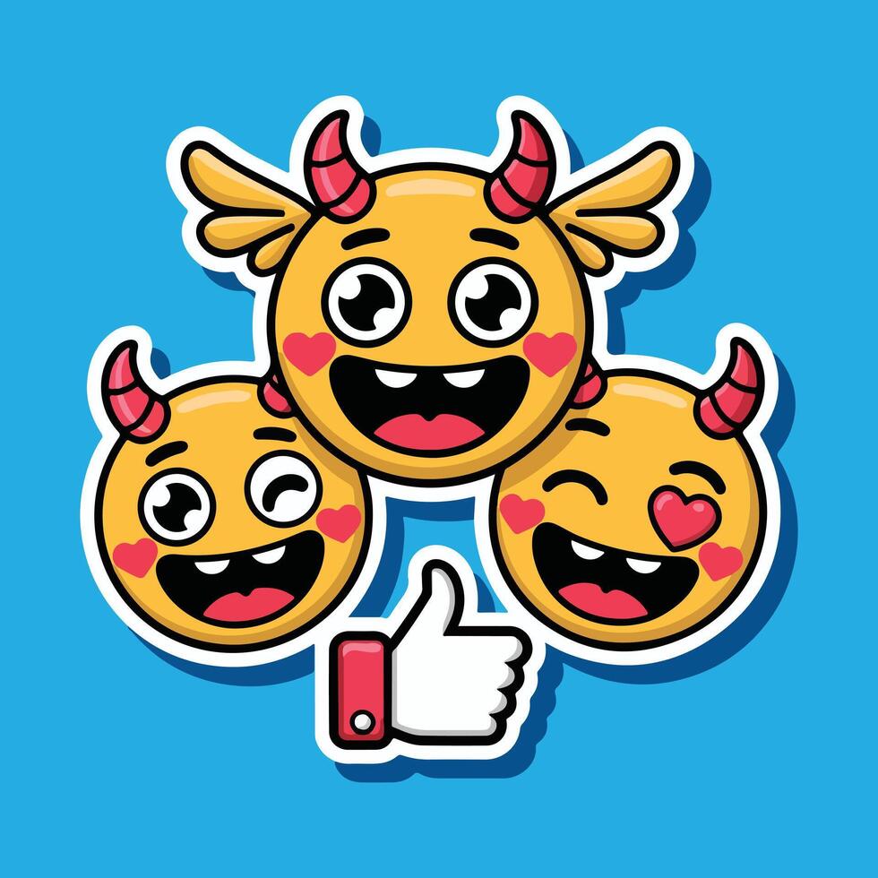 Kawaii Emoji Stickers with Cute Expressions and Wings vector