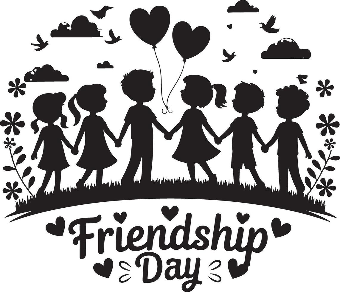 Friendship Day Kids Group Silhouette Artwork vector