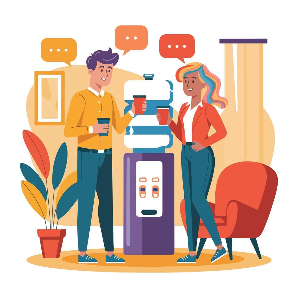 Workplace Chat Scene at Office Water Cooler vector