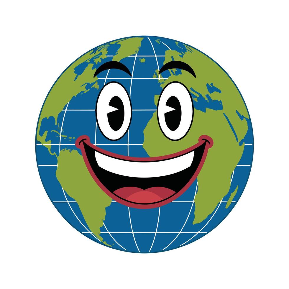 Cartoon Earth Logo with Big Smile and Friendly Look vector