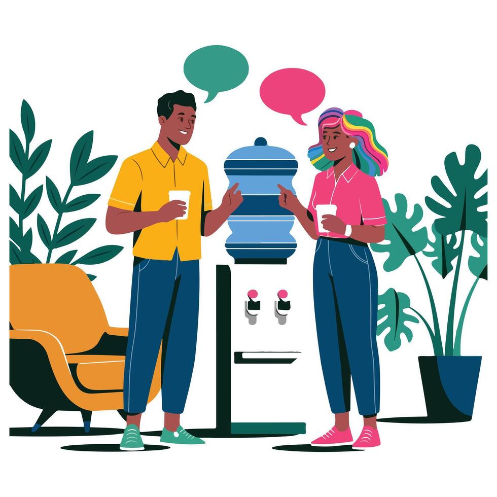 Casual Chat Between Coworkers at Water Cooler vector