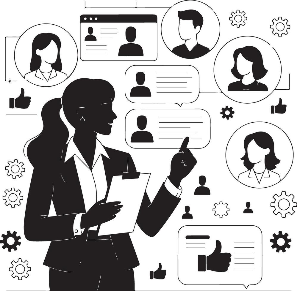 Silhouette of HR Manager with Professional Communication Elements vector