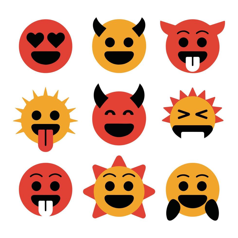 Set of Funny Emoji Faces in Simple Design vector