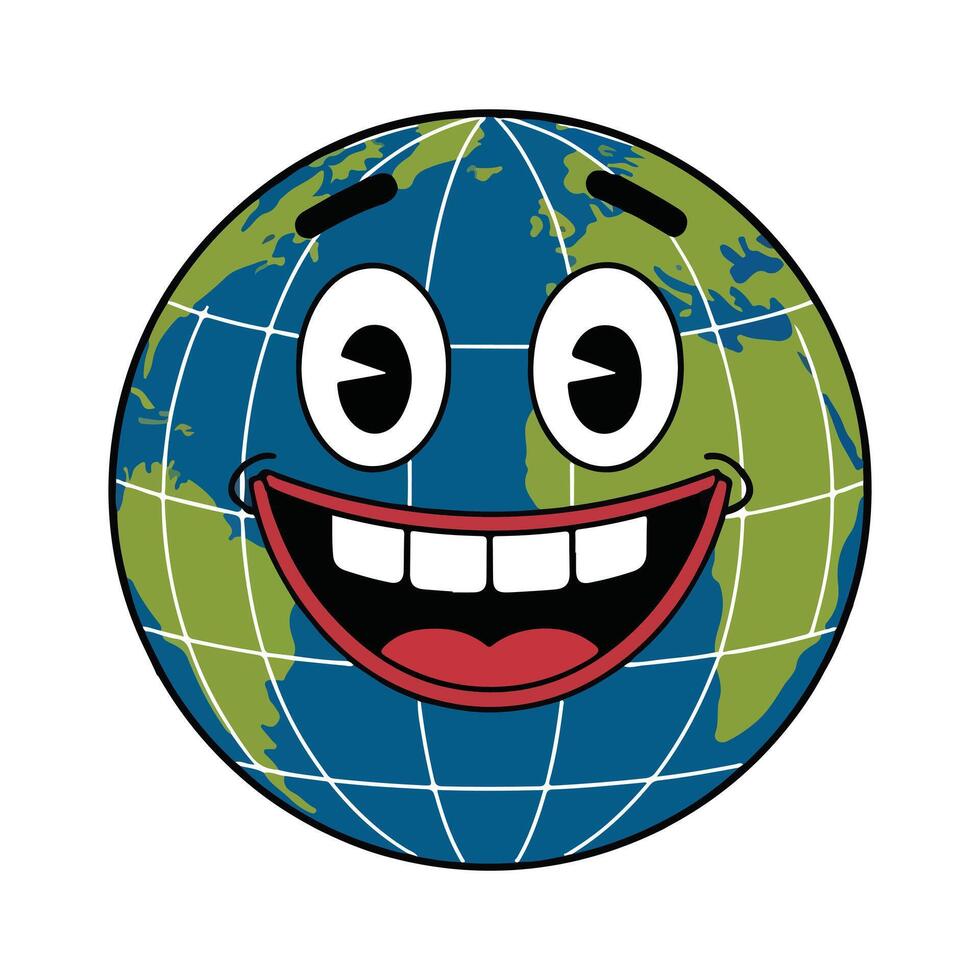 Smiling Globe Cartoon Logo Happy Earth Face Illustration vector