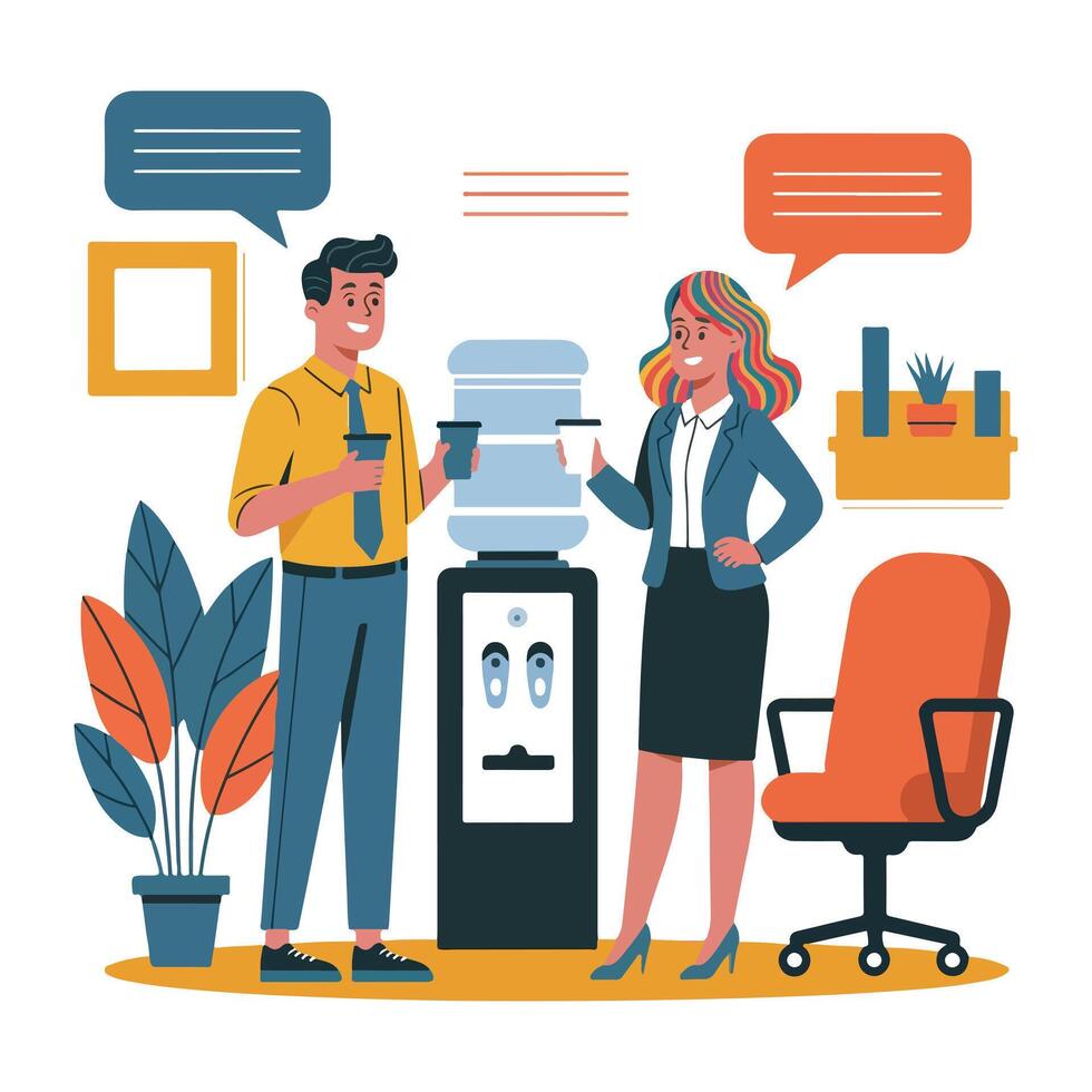 Water Cooler Discussion in Workplace Illustration vector