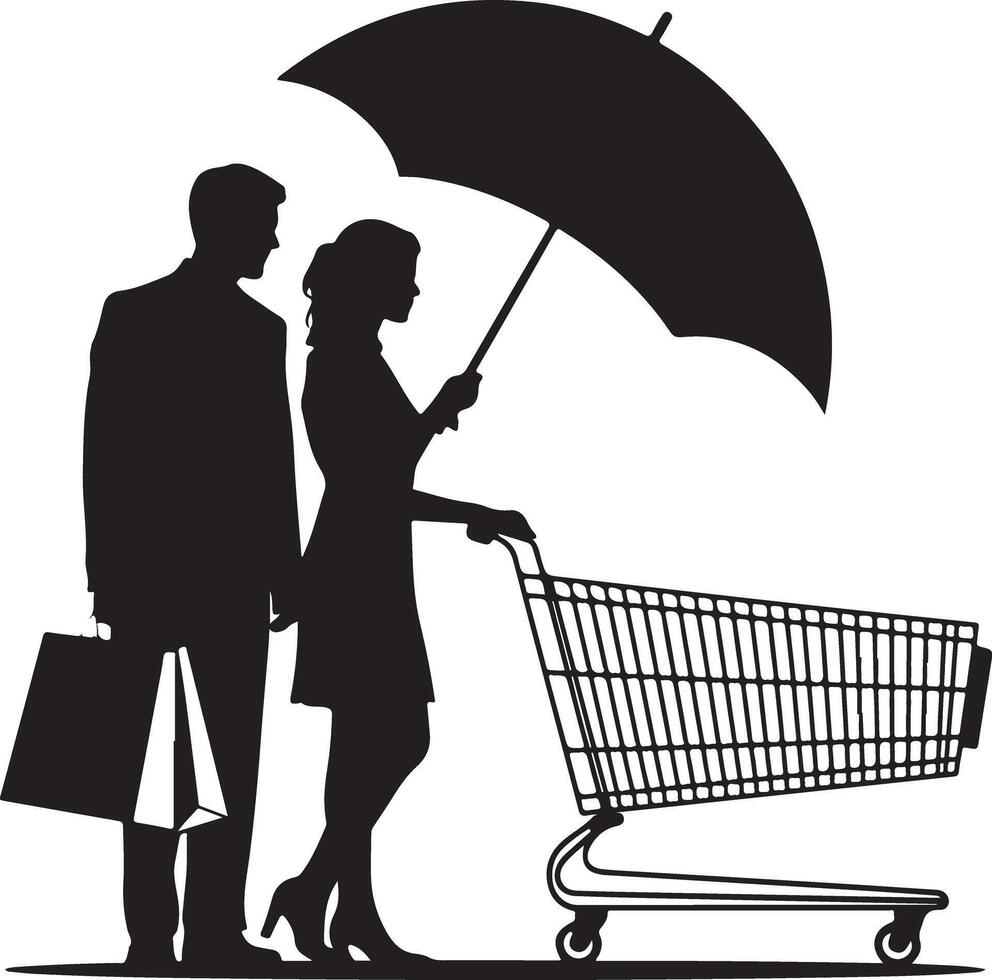 Silhouette Design of Couple Shopping with Unique Cart vector