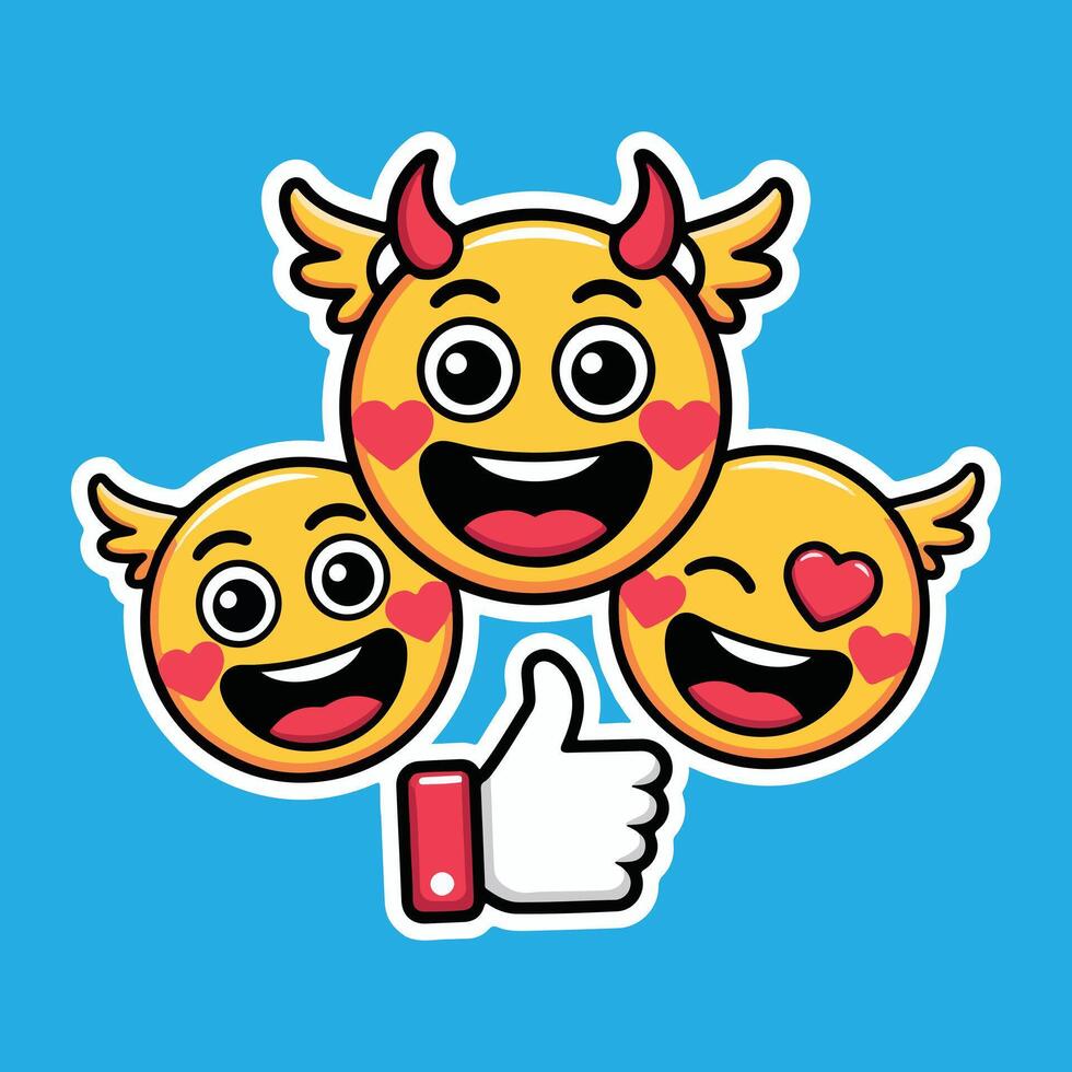 Emoji Face Stickers with Fun Expressions and Winged Style vector