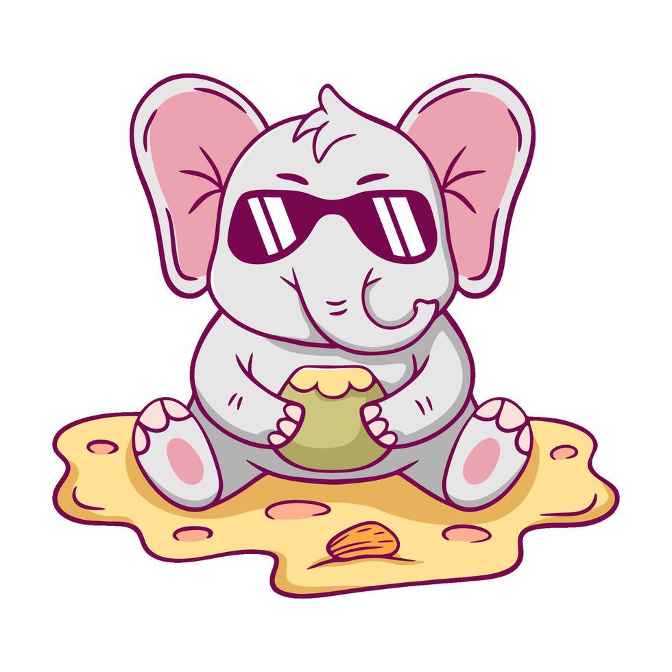 Cartoon elephant is sitting on the beach with sunglasses vector