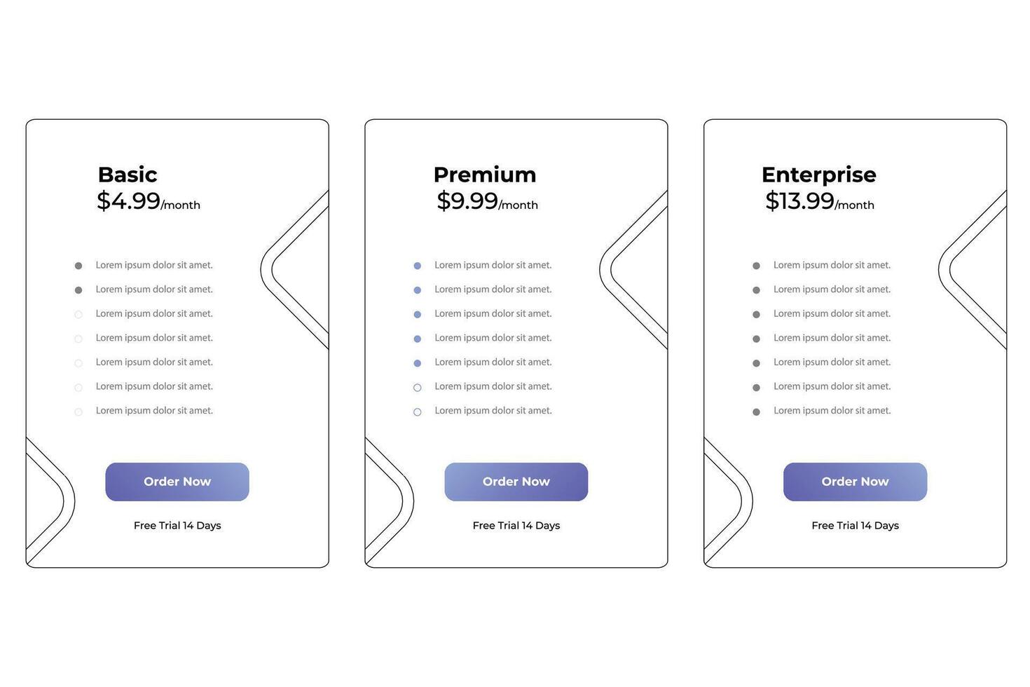Product Pricing Service Card Design Table vector