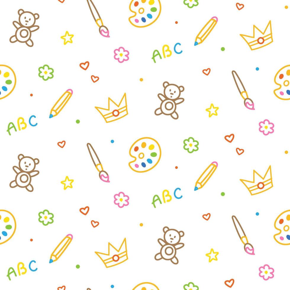Cute seamless pattern with colorful doodle kid drawing vector