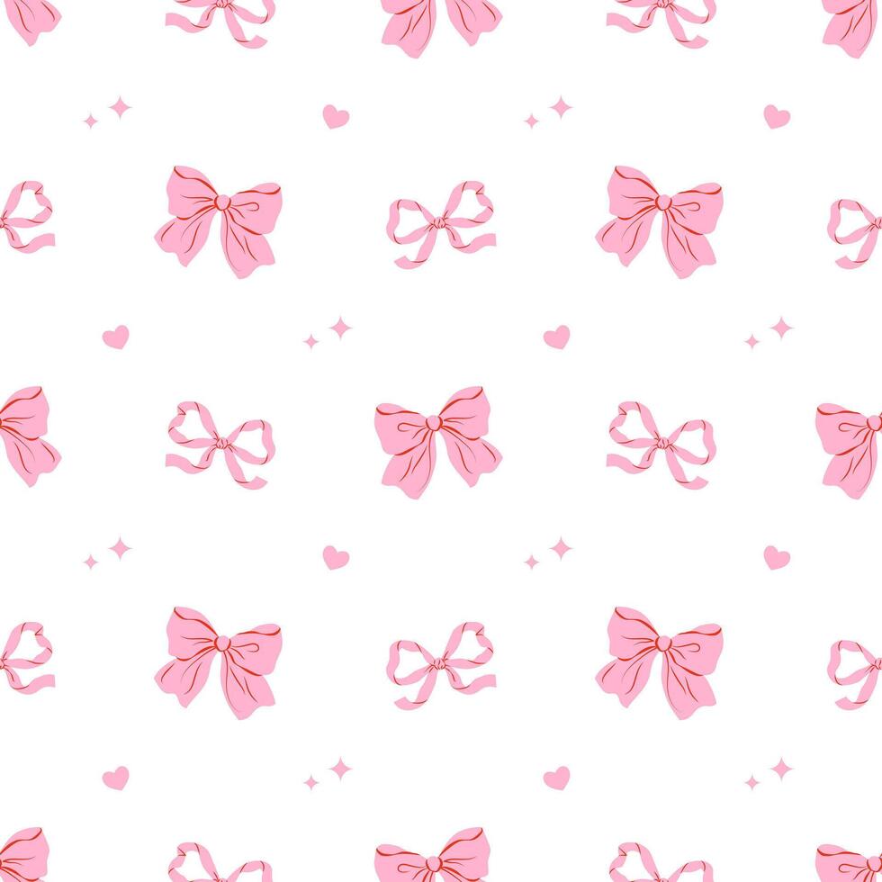 Cute seamless pattern with playful pink ribbon bows on white background vector