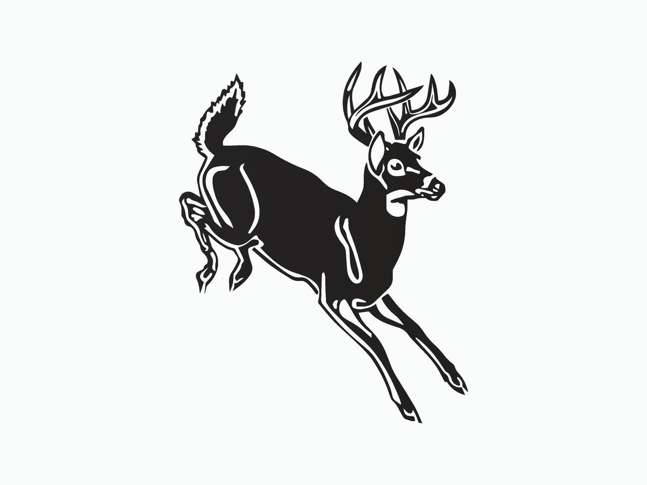 jumping white tail deer silhouette, a black and white drawing of a deer jumping free art vector