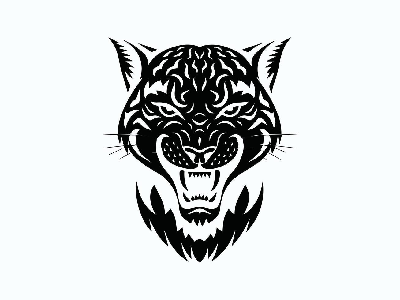 the head of a panther is shown in black and white graphic art vector