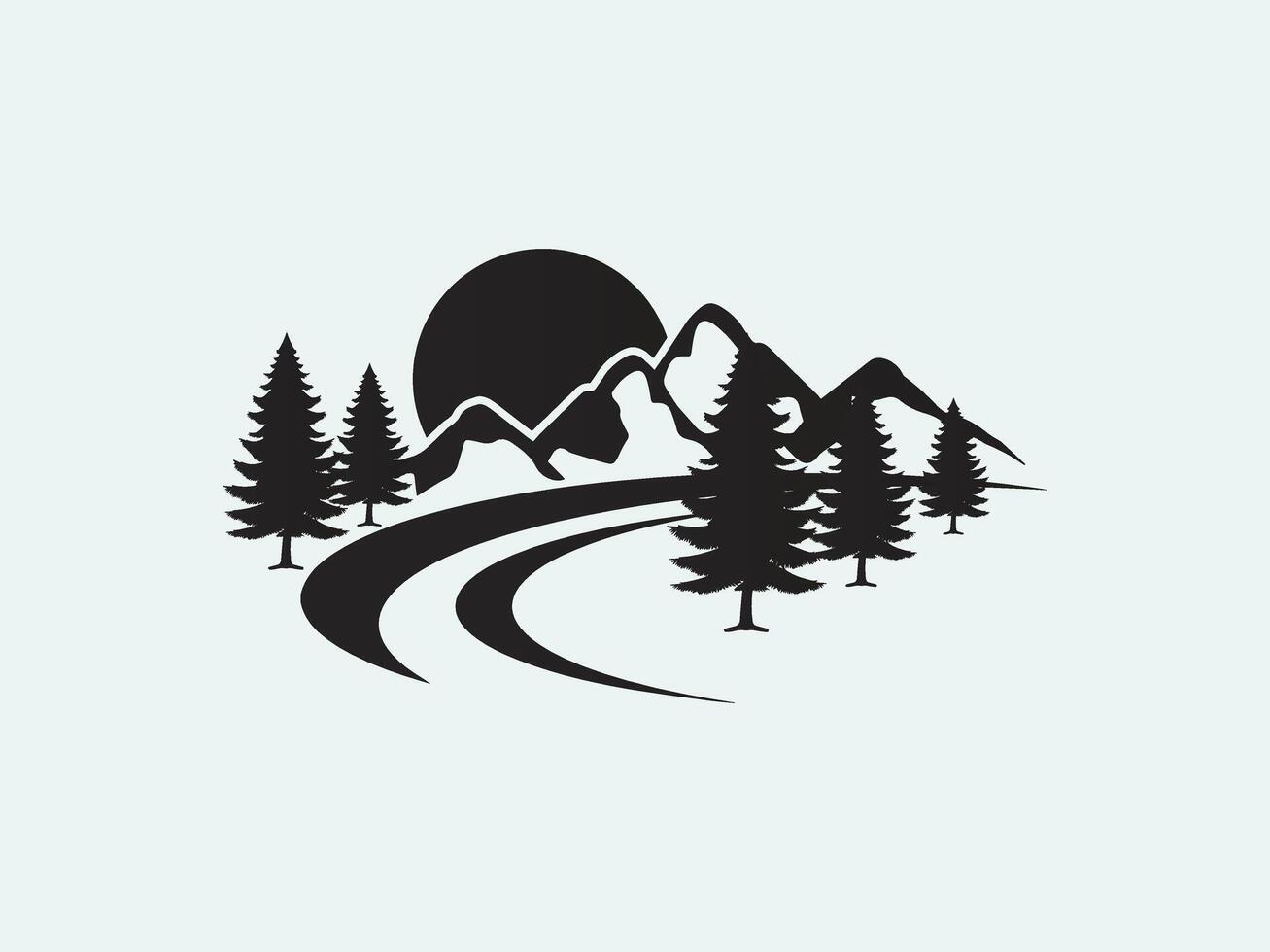 highway mountain with sun and trees park view art vector