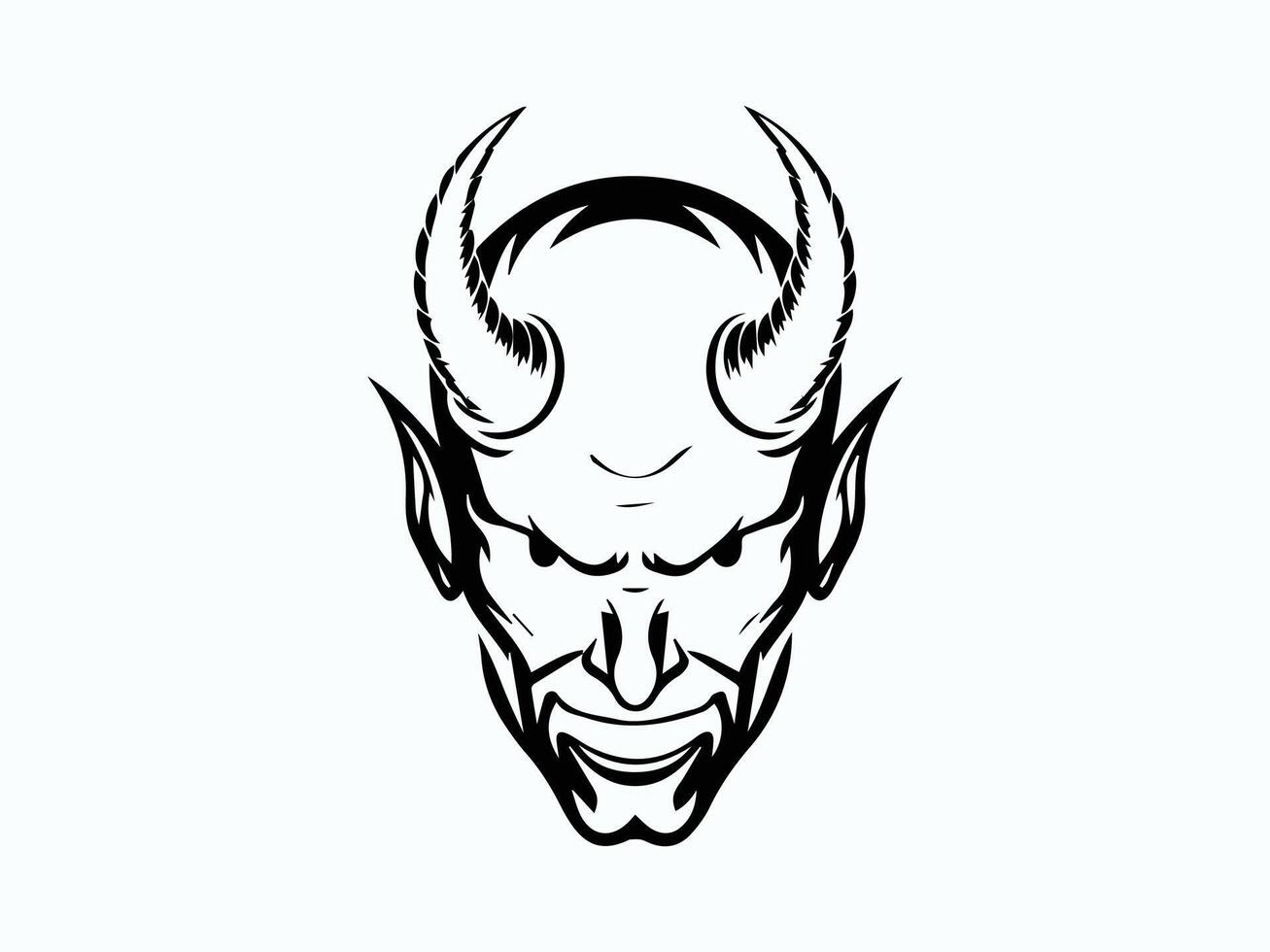 a black and white drawing of a devil's head vector