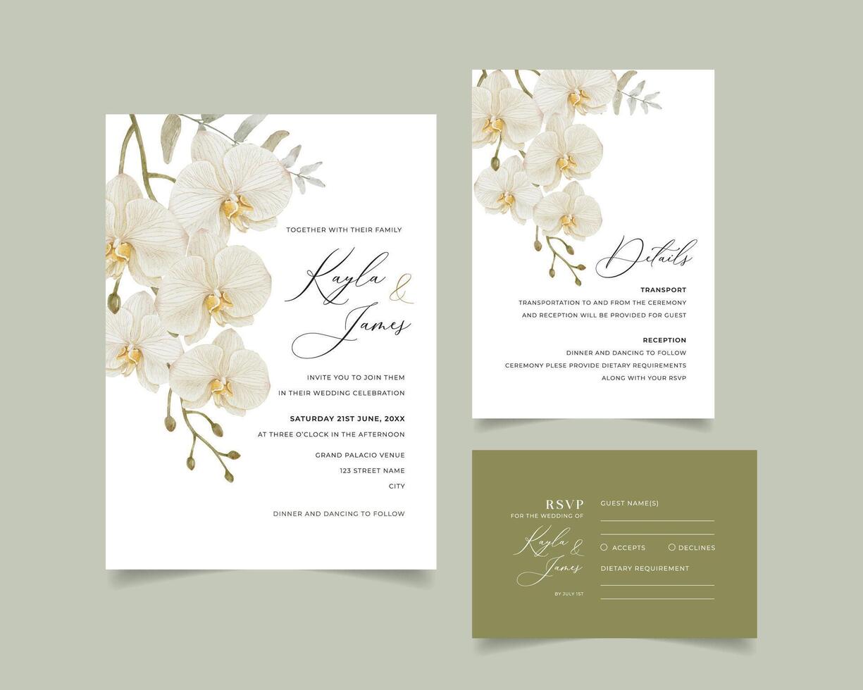 Orchid Wedding Invitation Template, Watercolor Tropical Orchid Invite Wedding Stationary vector