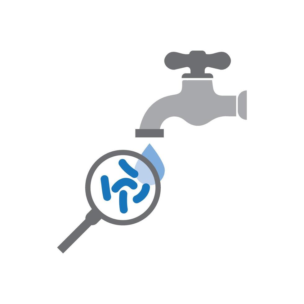 Contaminated water icon. Bacteria in water. Cholera. Magnifying glass. Cholera vector