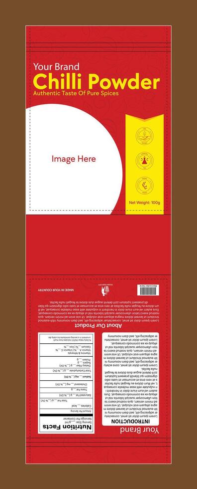 Red Chilli Powder Pouch Packaging Design Template vector
