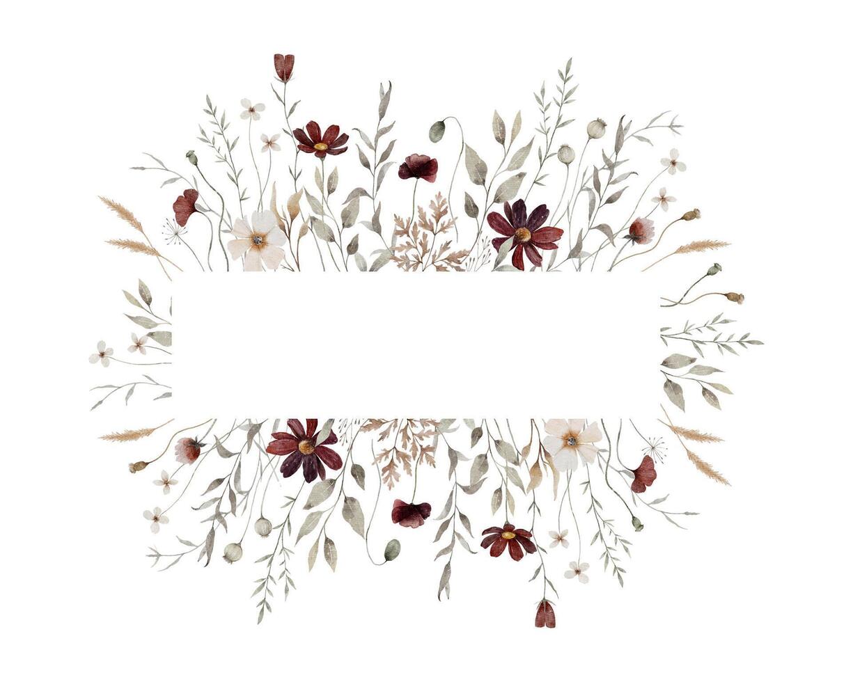 Watercolor Pressed Flower Frame vector