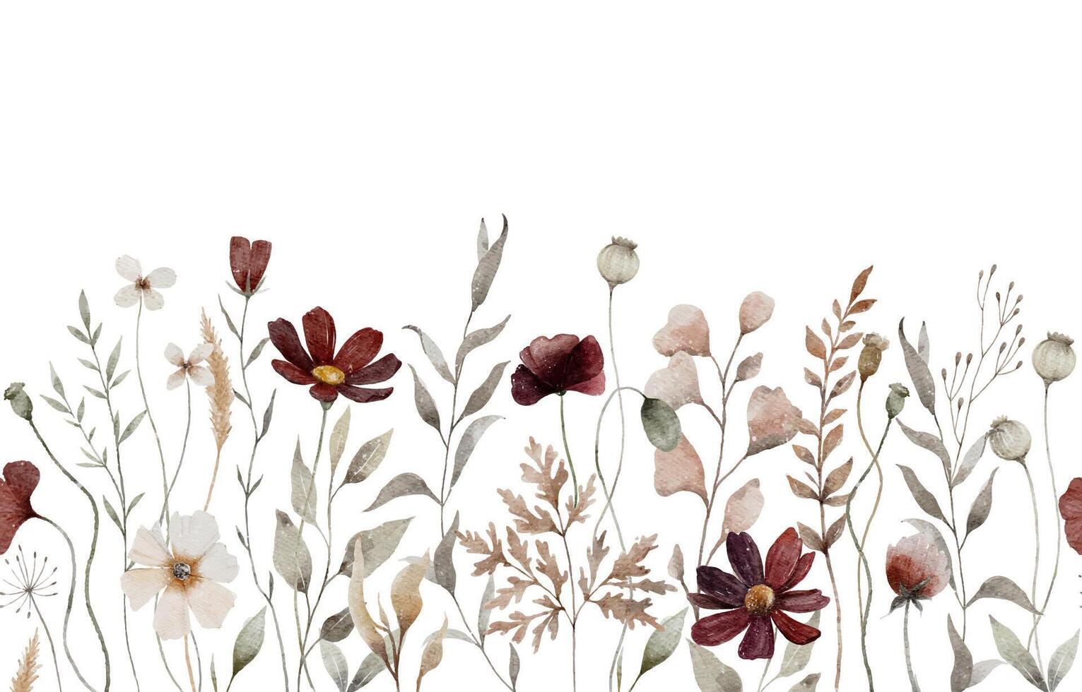 Delicate Pressed Flower Seamless Border vector