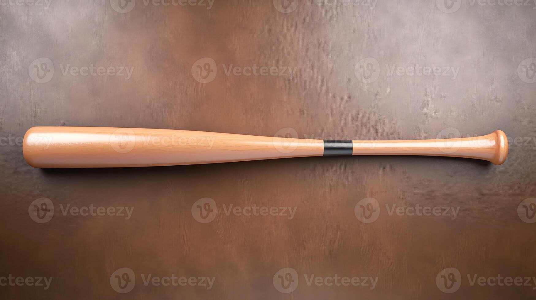 A polished wooden baseball bat resting on a textured brown surface, ideal for sports-themed designs photo