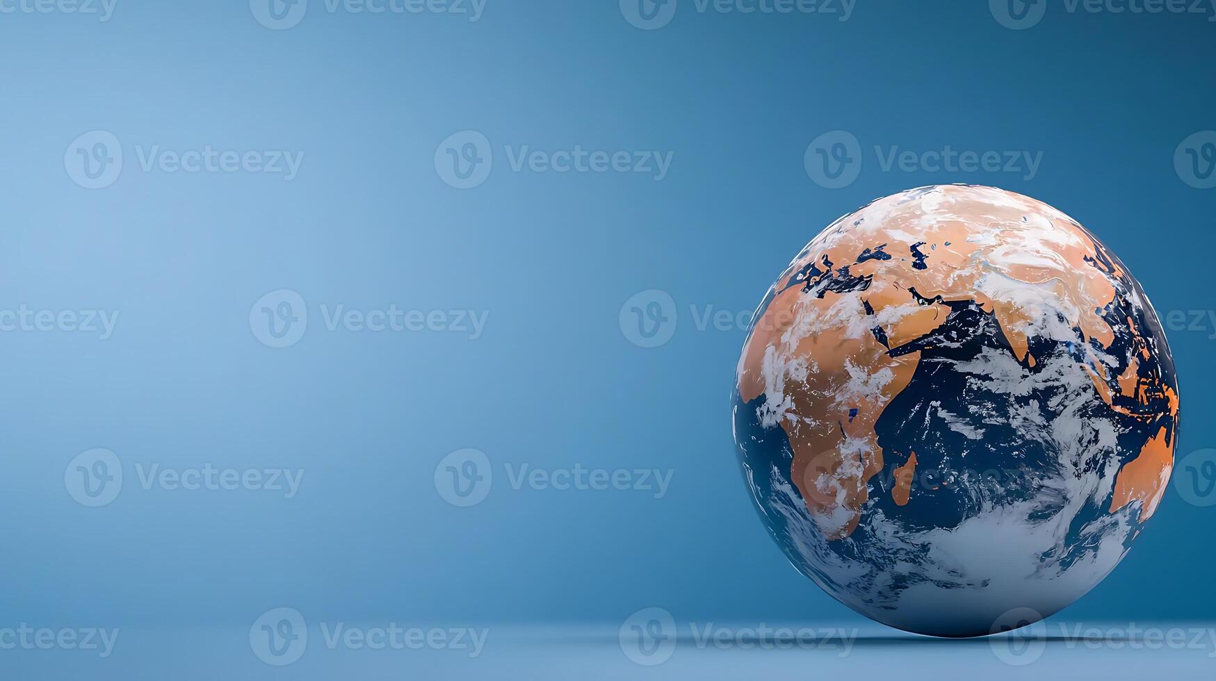A realistic globe showcasing continents and oceans against a minimalist blue background photo