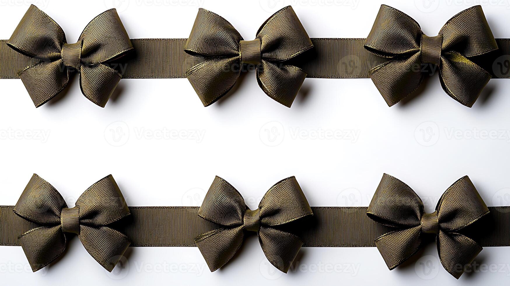 A row of elegant olive green bows arranged neatly on a white background, ideal for decorative purposes photo