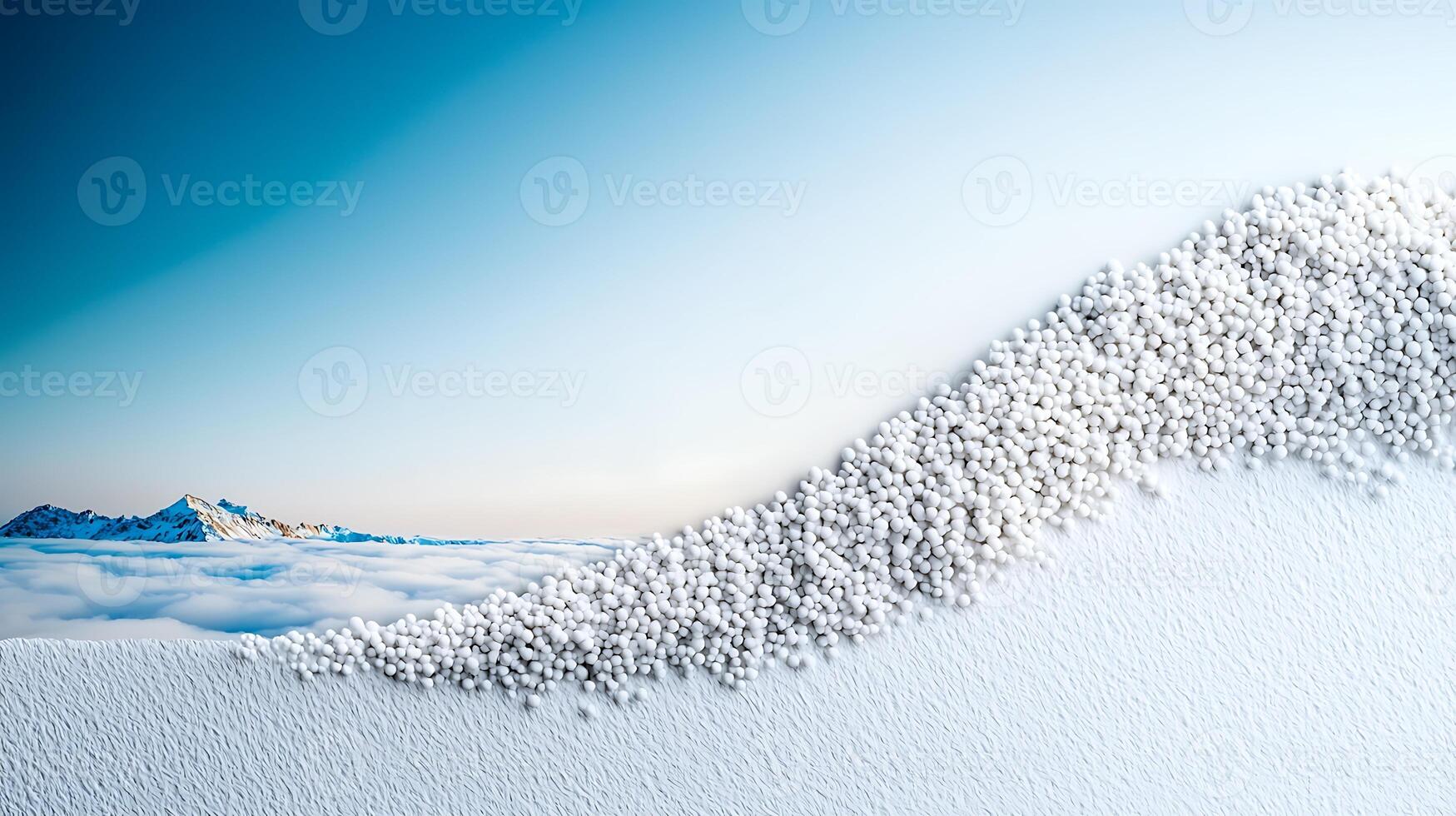 A serene landscape featuring a snowy mountain range above a sea of clouds at dawn photo