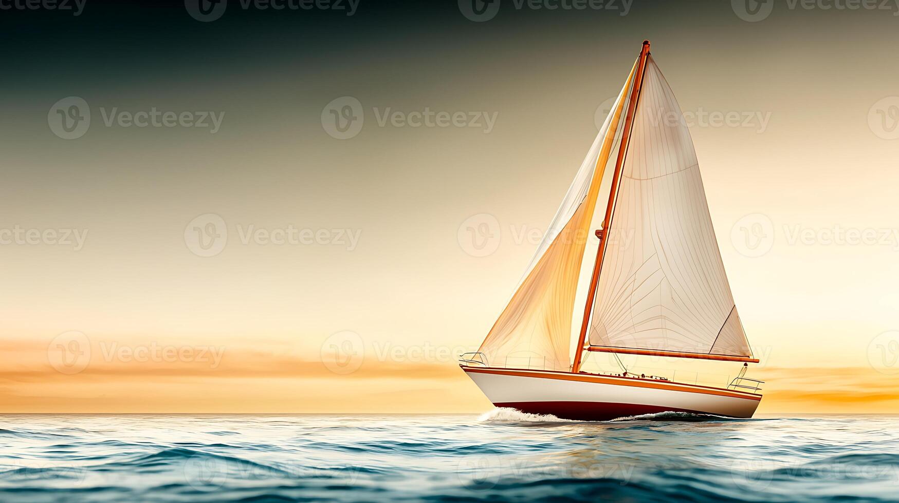 A serene sailboat gliding across calm waters during sunset, with vibrant colors in the sky photo