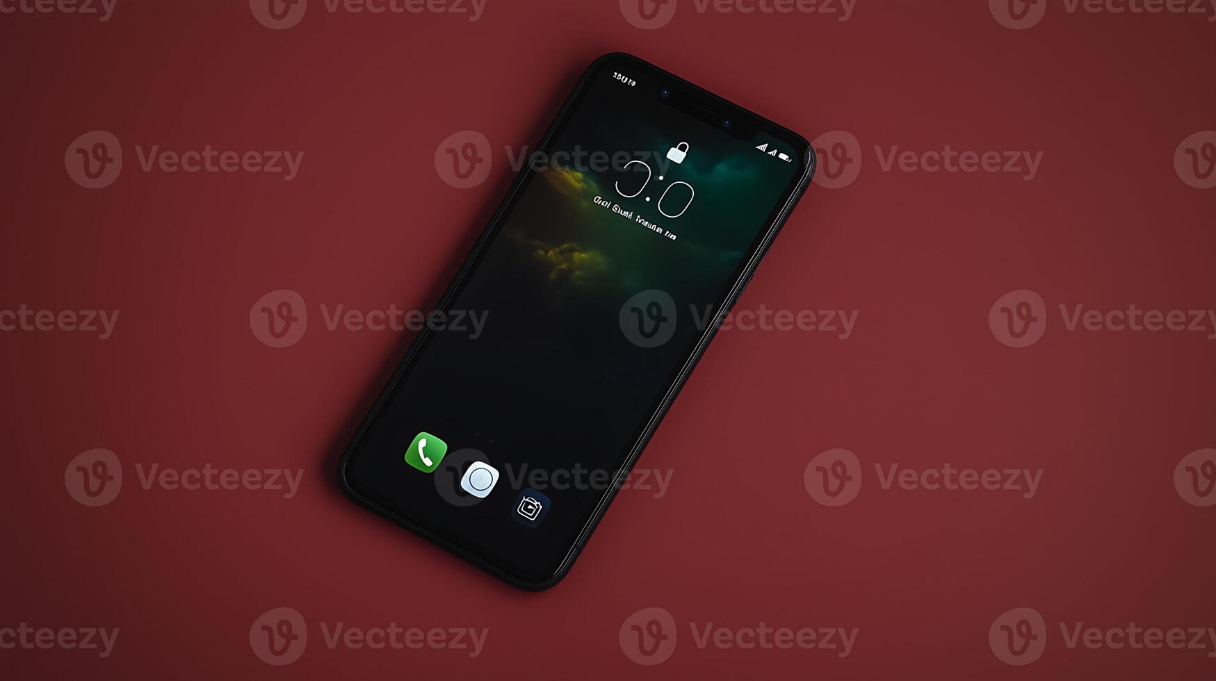 A sleek smartphone displaying a dark screen on a rich red surface, evoking modern technology photo